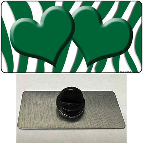 Green White Zebra Green Centered Hearts Novelty Metal Hat Pin