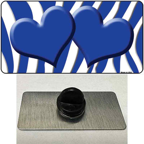 Blue White Zebra Blue Centered Hearts Novelty Metal Hat Pin