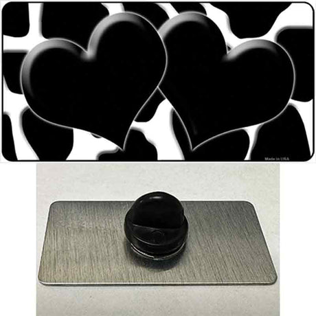 Black White Giraffe Black Centered Hearts Novelty Metal Hat Pin