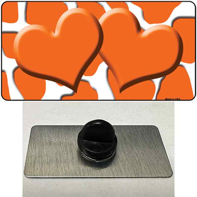 Orange White Giraffe Orange Centered Hearts Novelty Metal Hat Pin