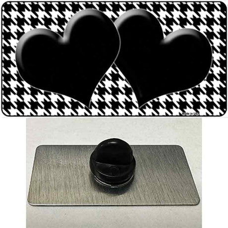 White Black Houndstooth Black Center Hearts Novelty Metal Hat Pin