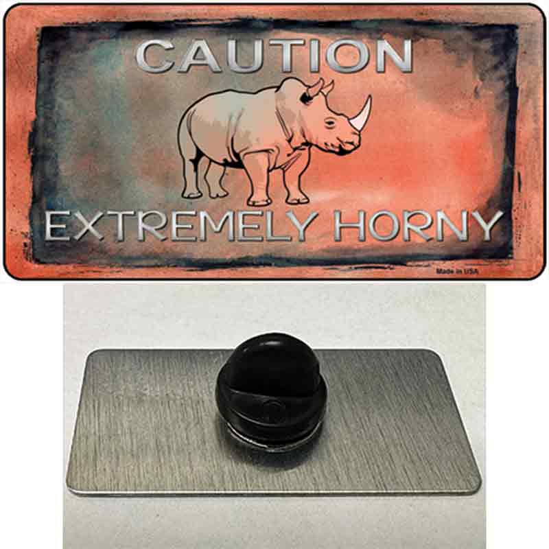 Caution Extremely Horny Novelty Metal Hat Pin