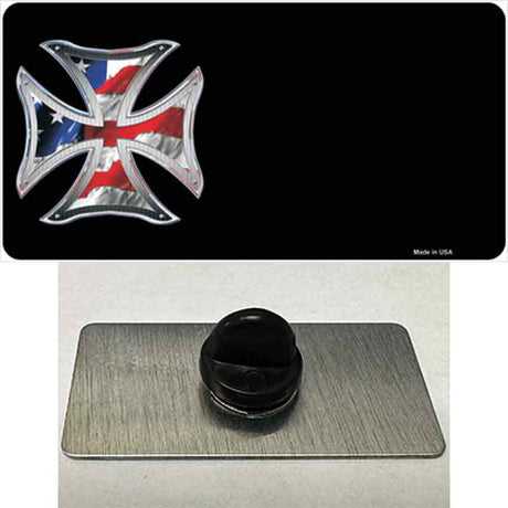 American Flag Maltese Cross Offset Novelty Metal Hat Pin