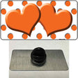 Orange White Polka Dot Orange Centered Hearts Novelty Metal Hat Pin