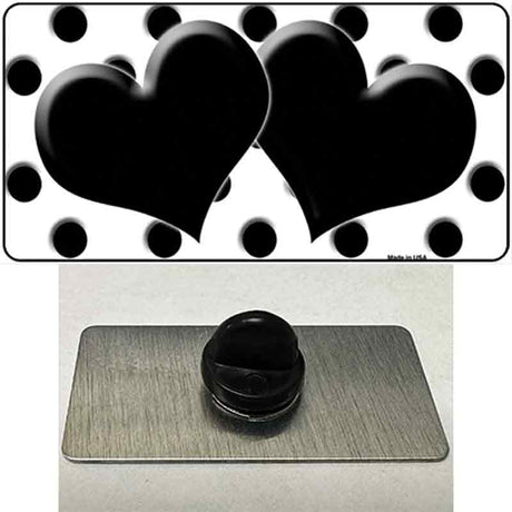 Black White Polka Dot Black Centered Hearts Novelty Metal Hat Pin