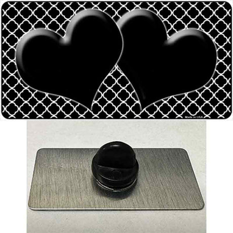 Black White Quatrefoil Black Center Hearts Novelty Metal Hat Pin