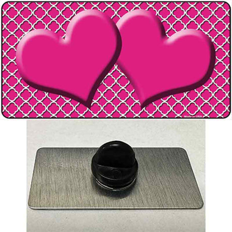 Pink White Quatrefoil Hot Pink Center Hearts Novelty Metal Hat Pin