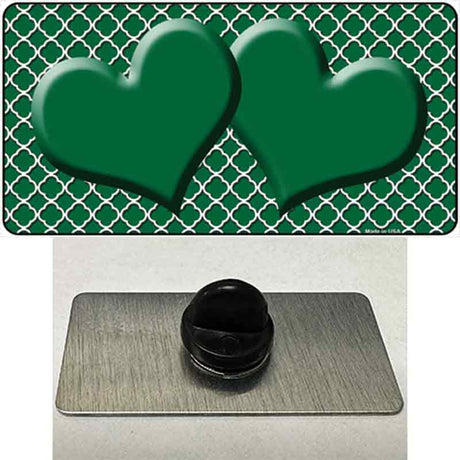 Green White Quatrefoil Green Center Hearts Novelty Metal Hat Pin