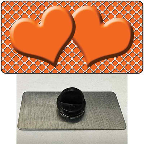 Orange White Quatrefoil Orange Center Hearts Novelty Metal Hat Pin