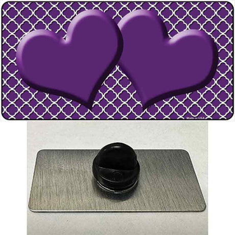 Purple White Quatrefoil Purple Center Hearts Novelty Metal Hat Pin