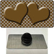 Brown White Quatrefoil Brown Center Hearts Novelty Metal Hat Pin