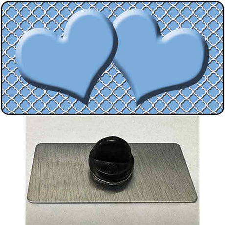 Light Blue White Quatrefoil Light Blue Center Hearts Novelty Metal Hat Pin