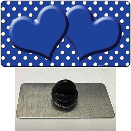 Blue White Polka Dot Center Hearts Novelty Metal Hat Pin