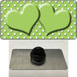 Lime Green White Polka Dot Center Hearts Novelty Metal Hat Pin