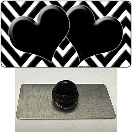 Black White Large Chevron Black Center Hearts Novelty Metal Hat Pin