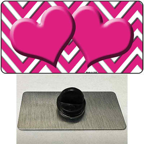 Pink White Large Chevron Hot Pink Center Hearts Novelty Metal Hat Pin