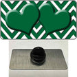 Green White Large Chevron Green Center Hearts Novelty Metal Hat Pin