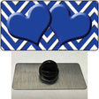 Blue White Large Chevron Blue Center Hearts Novelty Metal Hat Pin