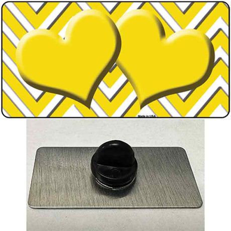 Yellow White Large Chevron Yellow Center Hearts Novelty Metal Hat Pin