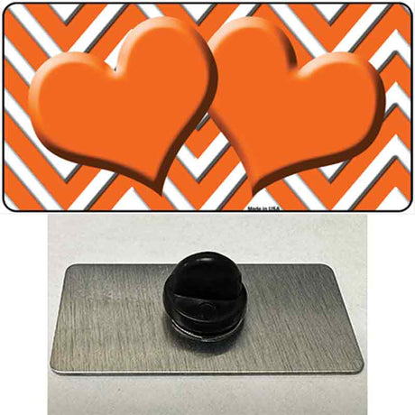 Orange White Large Chevron Orange Center Hearts Novelty Metal Hat Pin