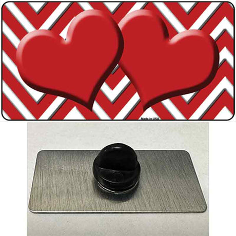 Red White Large Chevron Red Center Hearts Novelty Metal Hat Pin