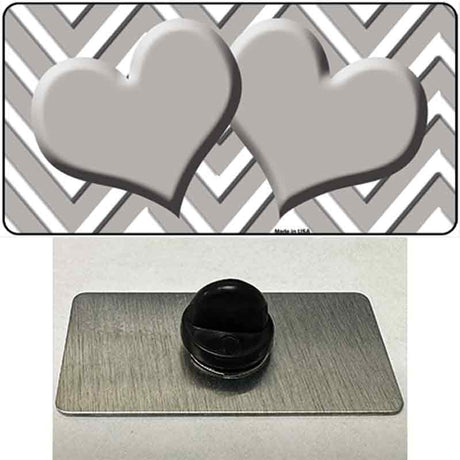 Grey White Large Chevron Grey Center Hearts Novelty Metal Hat Pin