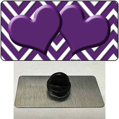 Purple White Large Chevron Purple Center Hearts Novelty Metal Hat Pin