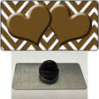 Brown White Large Chevron Brown Center Hearts Novelty Metal Hat Pin