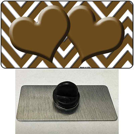 Brown White Large Chevron Brown Center Hearts Novelty Metal Hat Pin