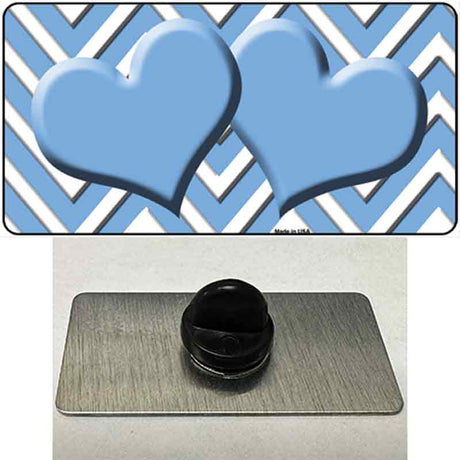 Light Blue White Large Chevron Light Blue Center Hearts Novelty Metal Hat Pin