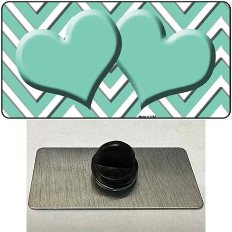 Mint White Large Chevron Mint Center Hearts Novelty Metal Hat Pin