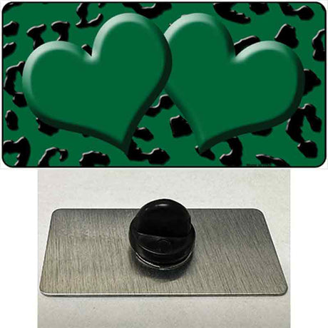 Green Black Cheetah Green Center Hearts Novelty Metal Hat Pin