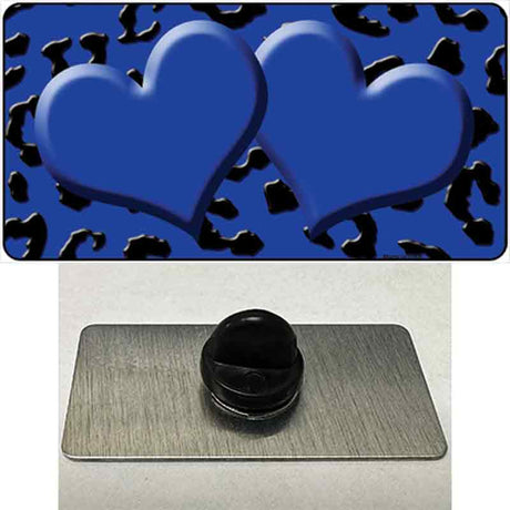 Blue Black Cheetah Blue Center Hearts Novelty Metal Hat Pin