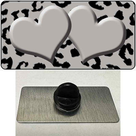 Grey Black Cheetah Gray Center Hearts Novelty Metal Hat Pin