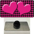 Pink Black Houndstooth Pink Center Hearts Novelty Metal Hat Pin