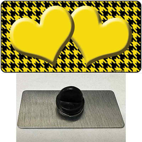 Yellow Black Houndstooth Yellow Center Hearts Novelty Metal Hat Pin