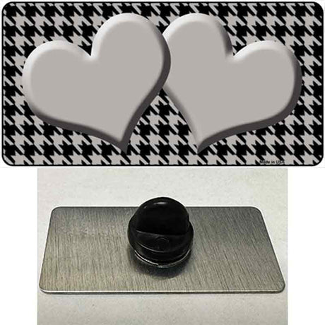 Grey Black Houndstooth Grey Center Hearts Novelty Metal Hat Pin