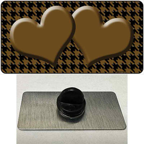 Brown Black Houndstooth Brown Center Hearts Novelty Metal Hat Pin