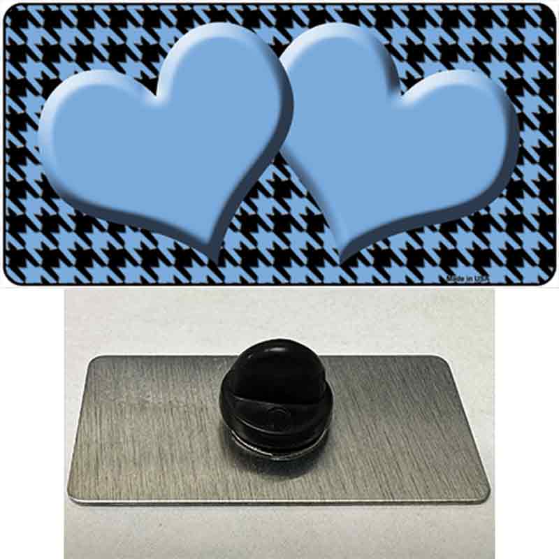 Light Blue Black Houndstooth Light Blue Center Hearts Novelty Metal Hat Pin