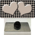 Tan Black Houndstooth Tan Center Hearts Novelty Metal Hat Pin