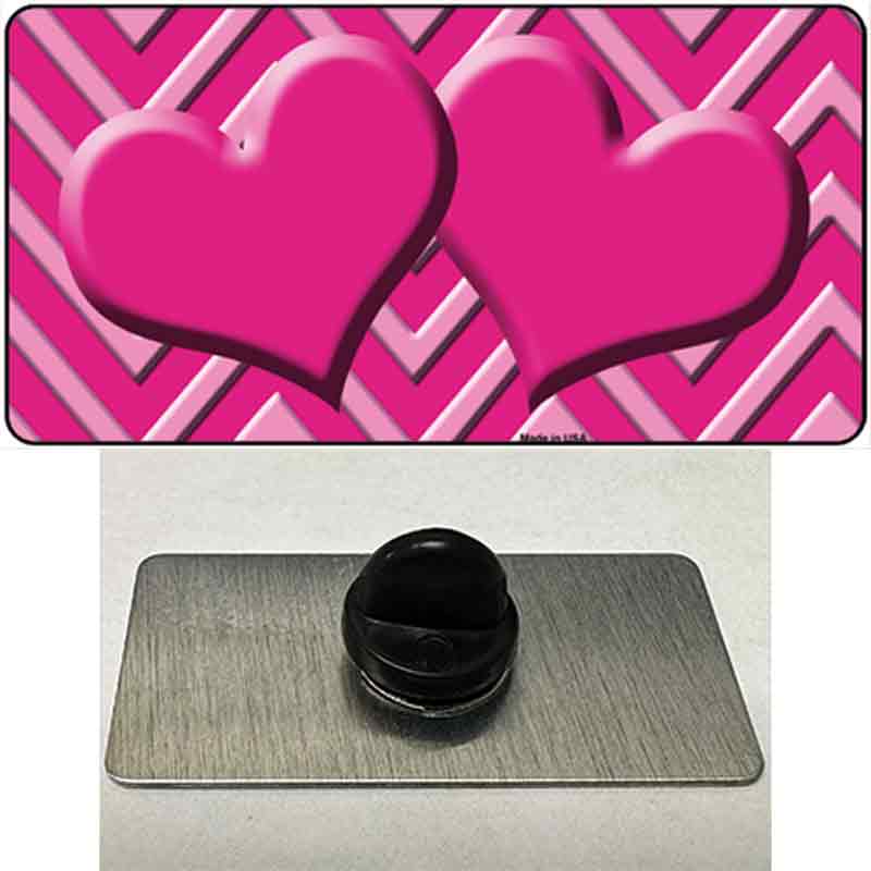 Pink Light Pink Heart Large Chevron Novelty Metal Hat Pin