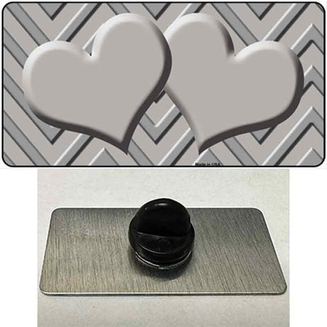 Grey Light Grey Heart Large Chevron Novelty Metal Hat Pin