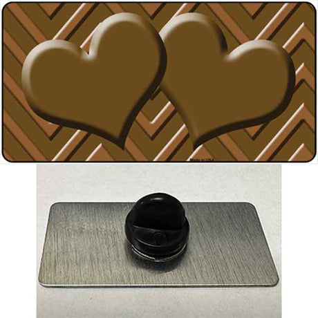 Brown Light Brown Heart Large Chevron Novelty Metal Hat Pin