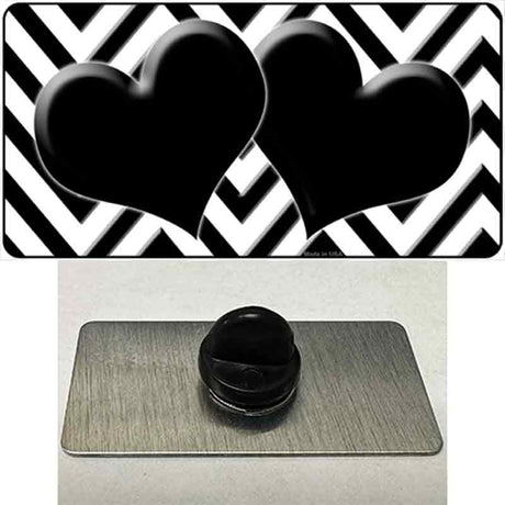 White Black Chevon Hearts Novelty Metal Hat Pin