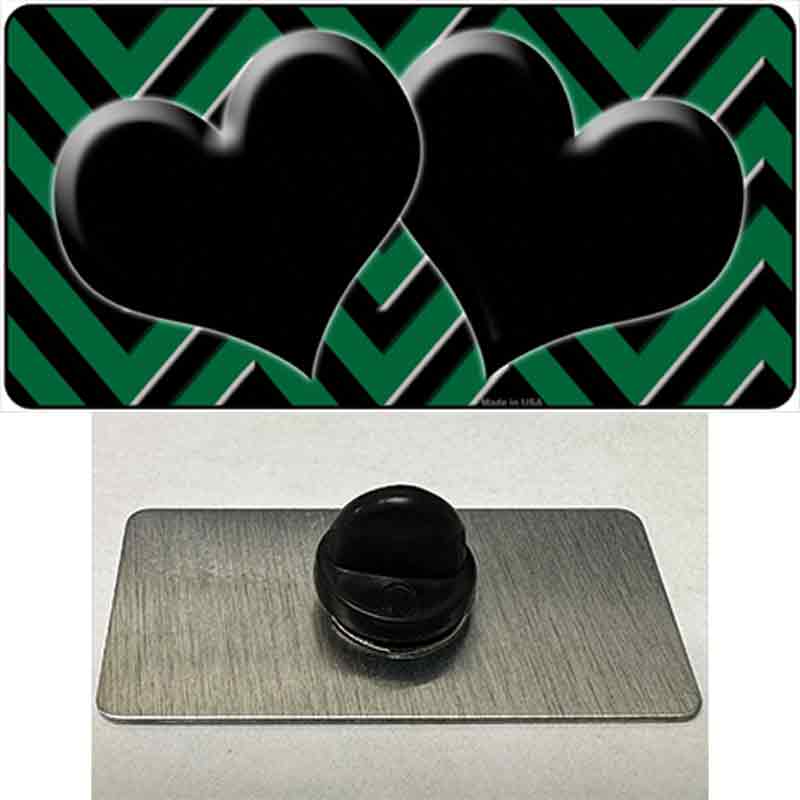 Green Black Chevon Hearts Novelty Metal Hat Pin