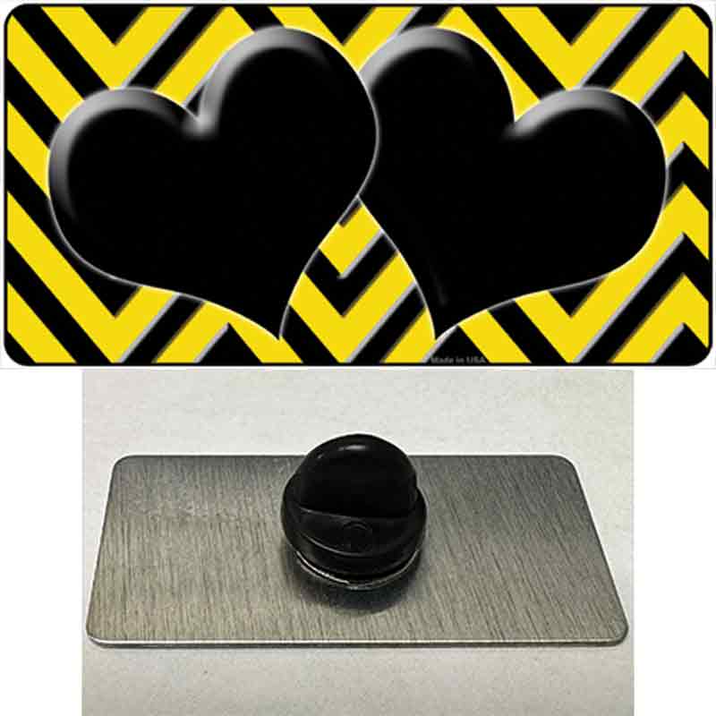 Yellow Black Chevon Hearts Novelty Metal Hat Pin