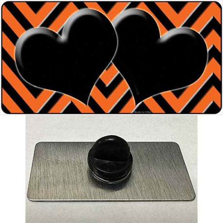 Orange Black Chevon Hearts Novelty Metal Hat Pin