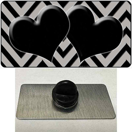 Grey Black Chevon Hearts Novelty Metal Hat Pin