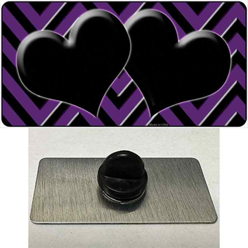 Purple Black Chevon Hearts Novelty Metal Hat Pin