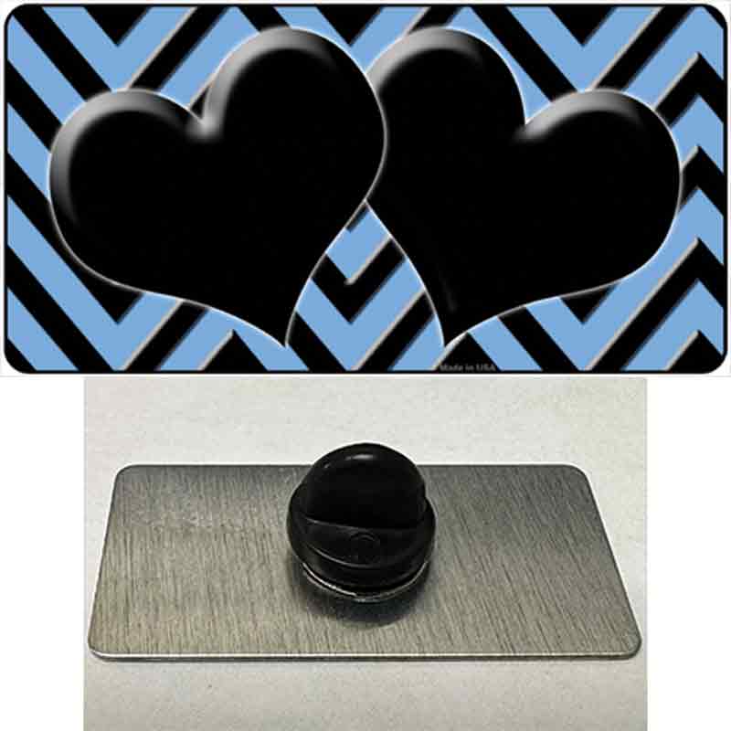 Light Blue Black Chevon Hearts Novelty Metal Hat Pin